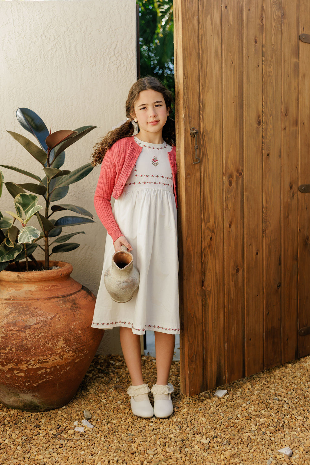 Gilet en maille torsadée pour filles – Rouge baie