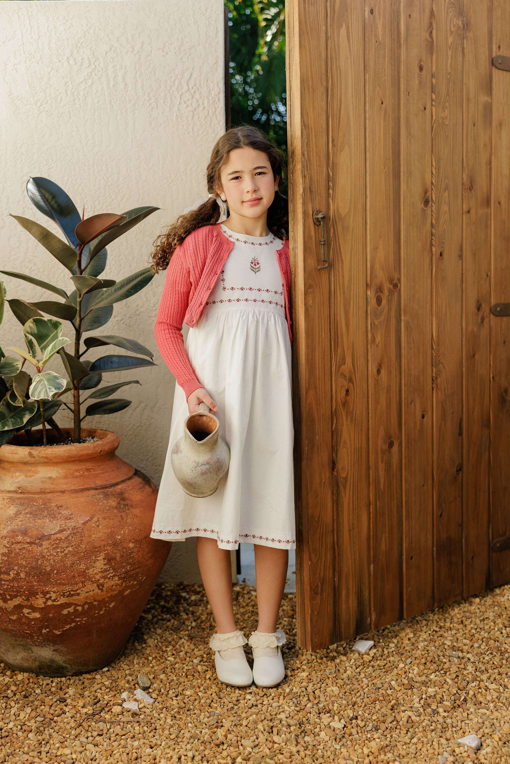 Gilet en maille torsadée pour filles – Rouge baie