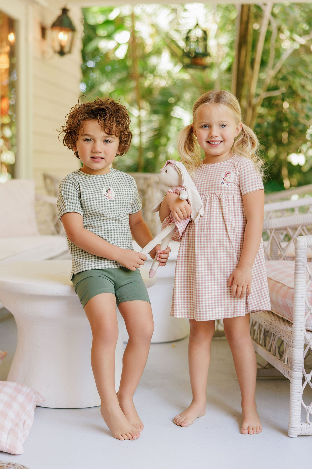 Robe courte à manches courtes pour fille - Mauve - Chouette Vichy