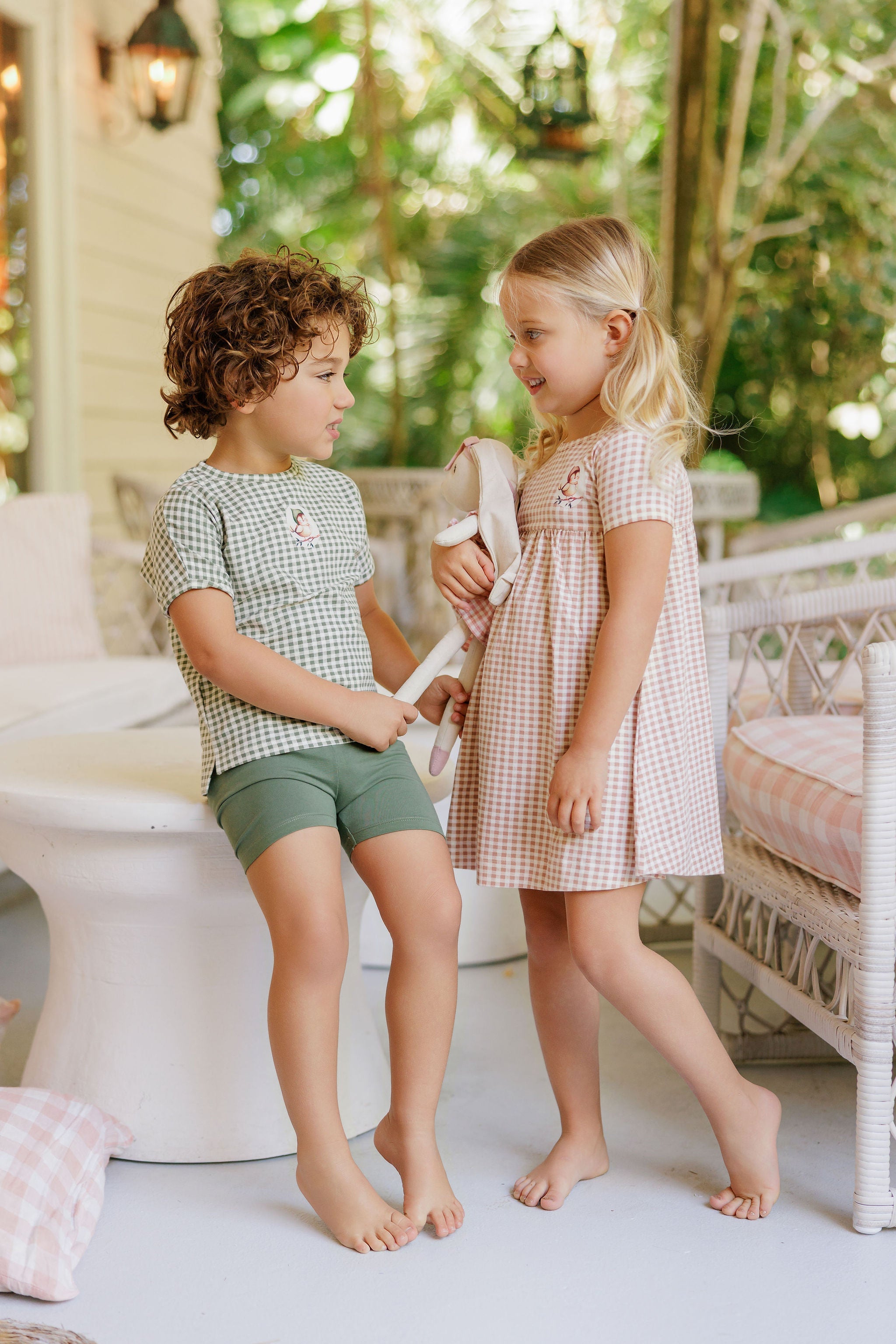 Robe courte à manches courtes pour fille - Mauve - Chouette Vichy