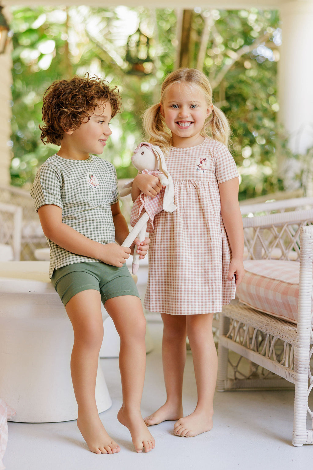 Robe courte à manches courtes pour fille - Mauve - Chouette Vichy