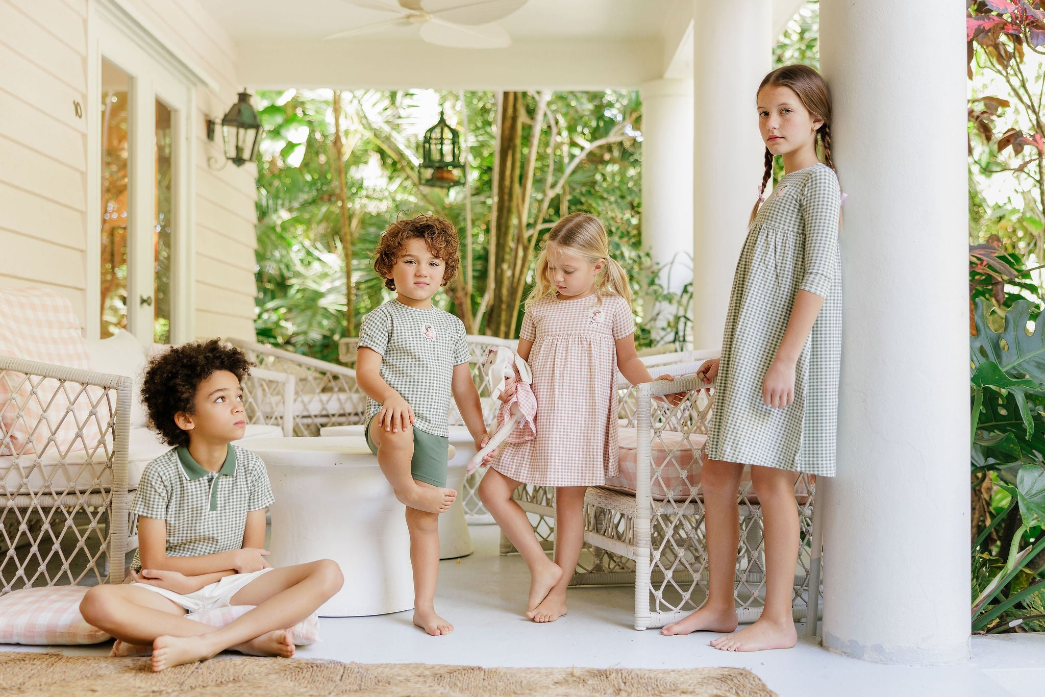 Robe à manches courtes pour fille - Sauge - Hibou vichy