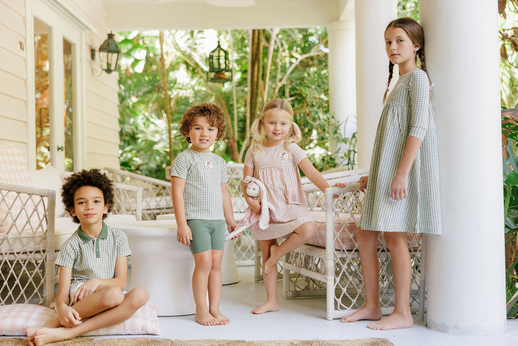 Robe courte à manches courtes pour fille - Mauve - Chouette Vichy