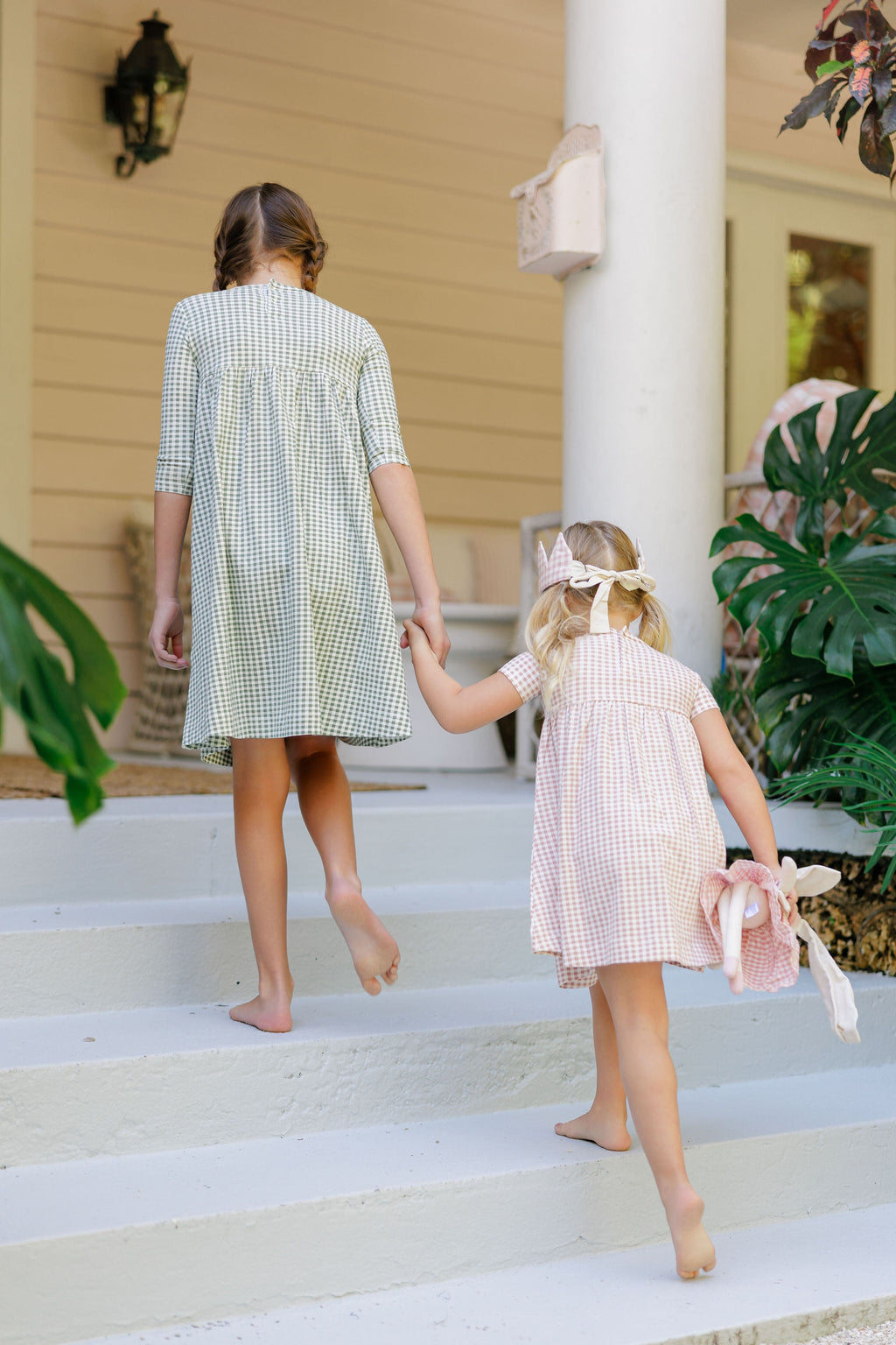 Robe courte à manches courtes pour fille - Mauve - Chouette Vichy
