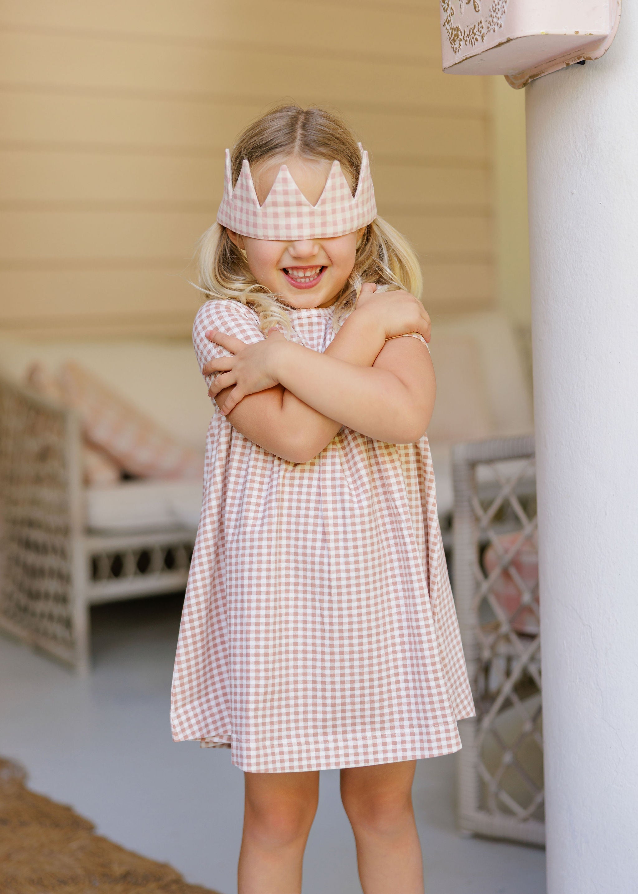 Robe courte à manches courtes pour fille - Mauve - Chouette Vichy