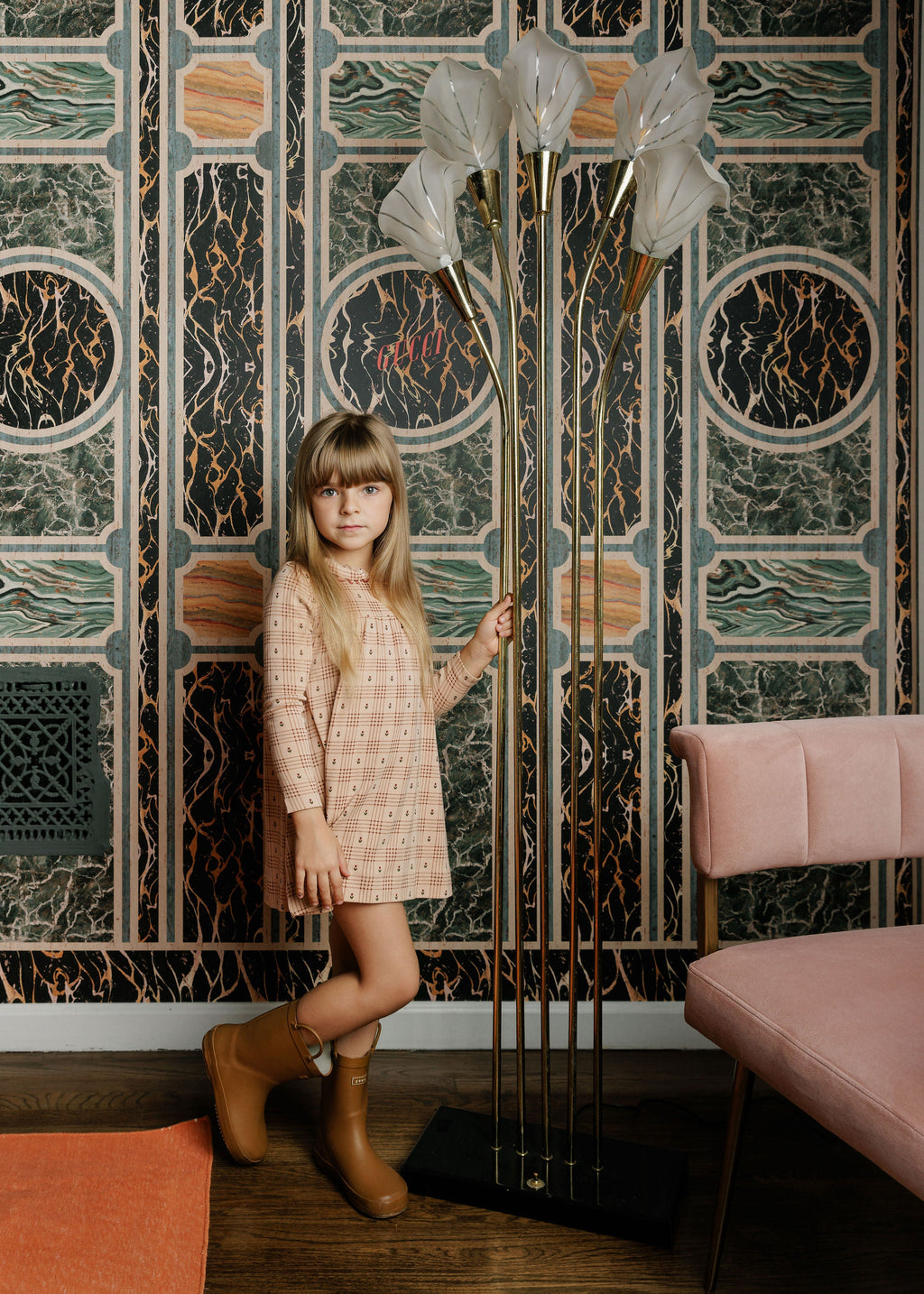 Robe en coton à carreaux fleuris