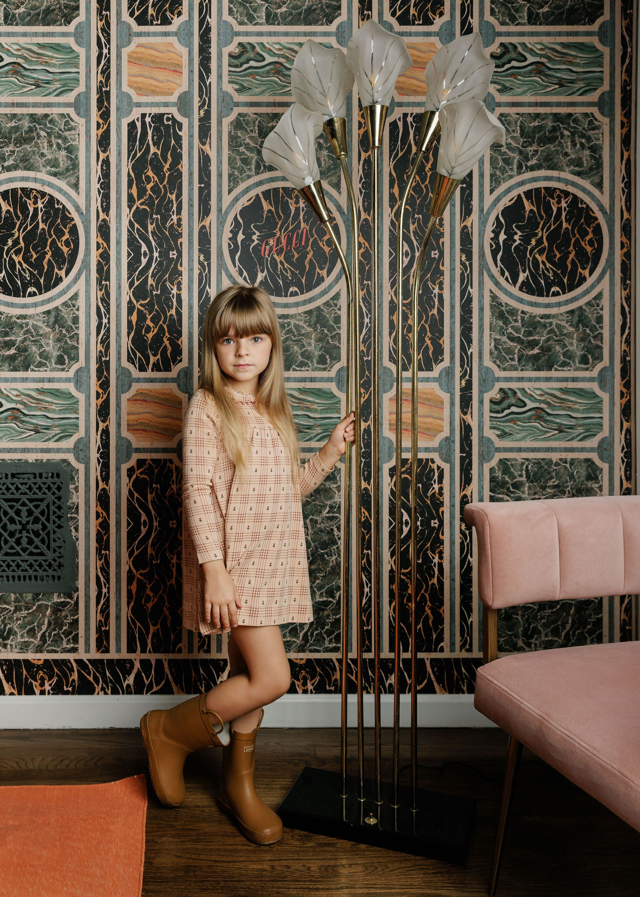 Robe en coton à carreaux fleuris