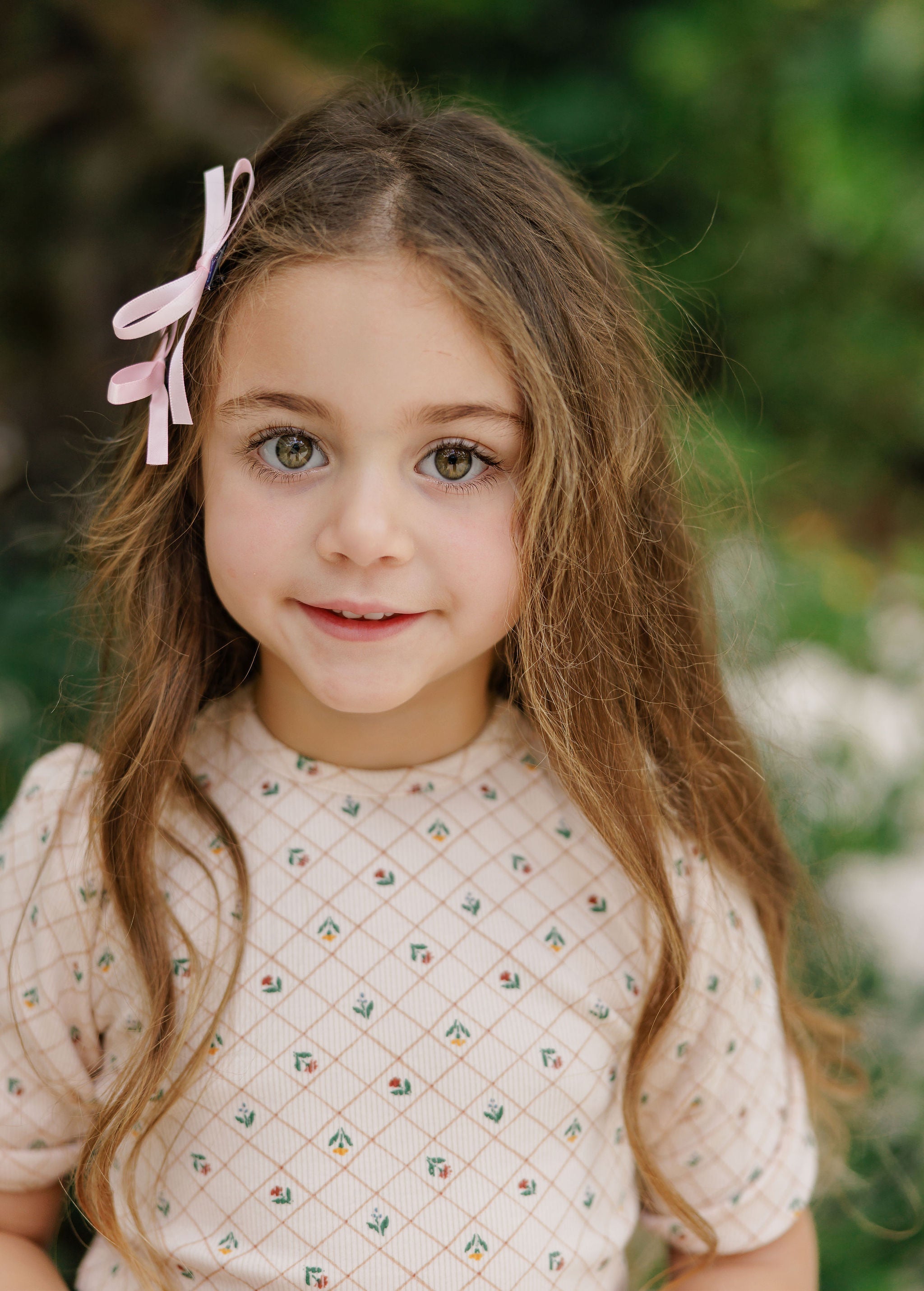 Robe Fille Manches 3/4 - Rose - Grille Florale