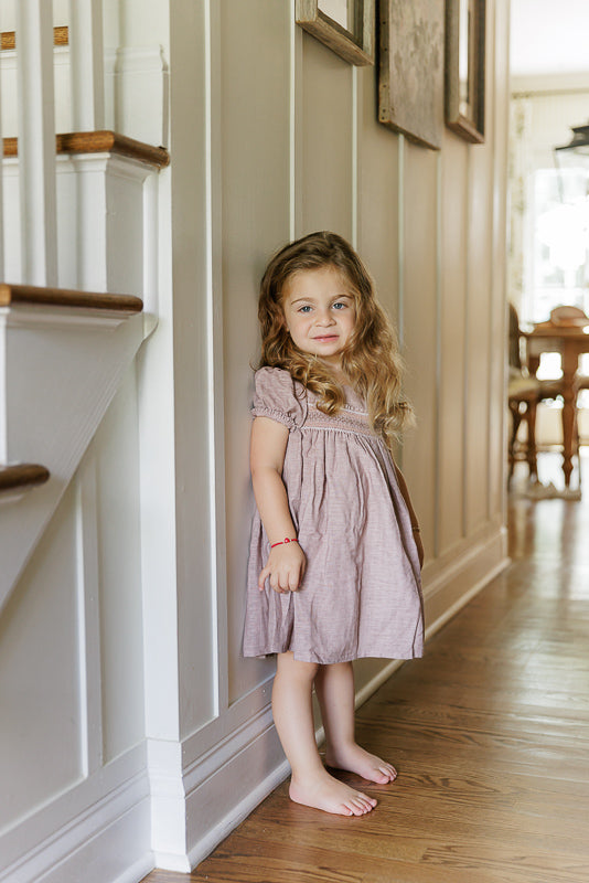 Robe en lin smockée à manches 3/4