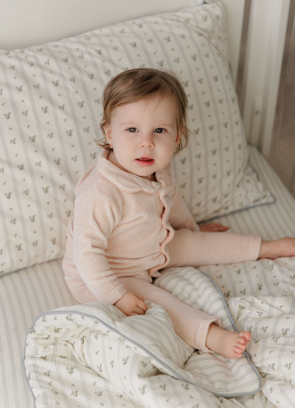 Pyjama rayé en velours – Rose clair