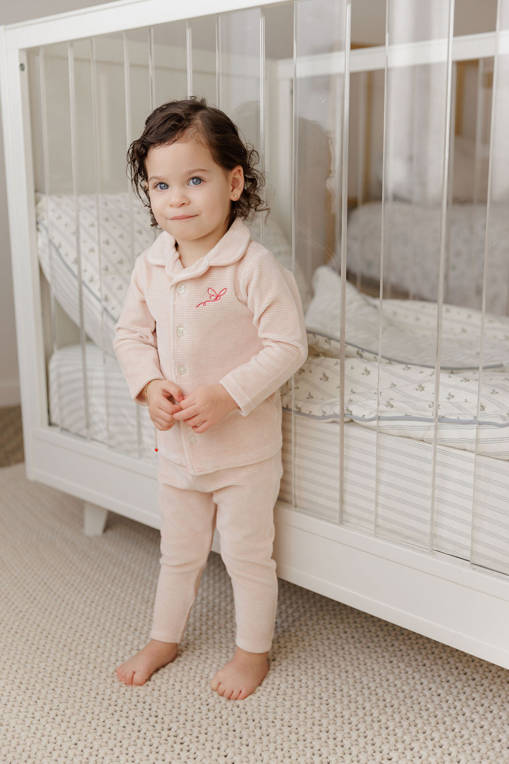 Pyjama rayé en velours – Rose clair
