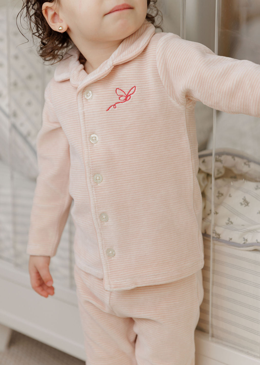 Pyjama rayé en velours – Rose clair