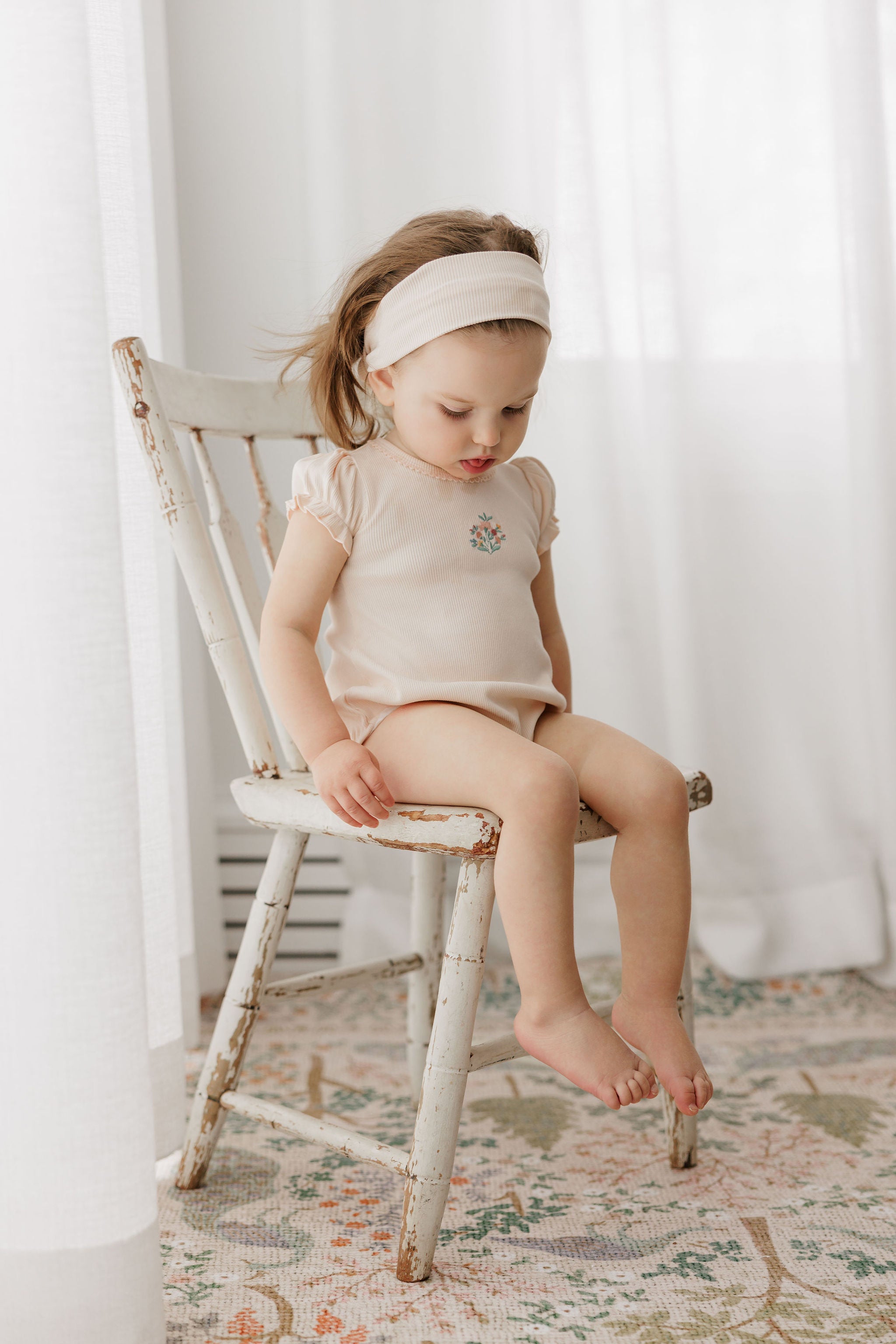 Ensemble T-shirt et Bloomer Fille - Rose - Motifs floraux brodés