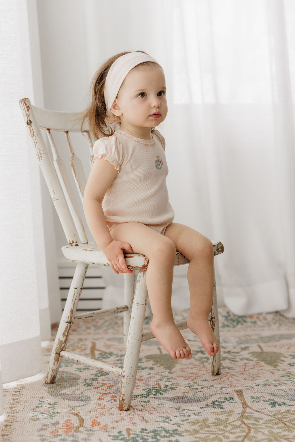 Ensemble T-shirt et Bloomer Fille - Rose - Motifs floraux brodés