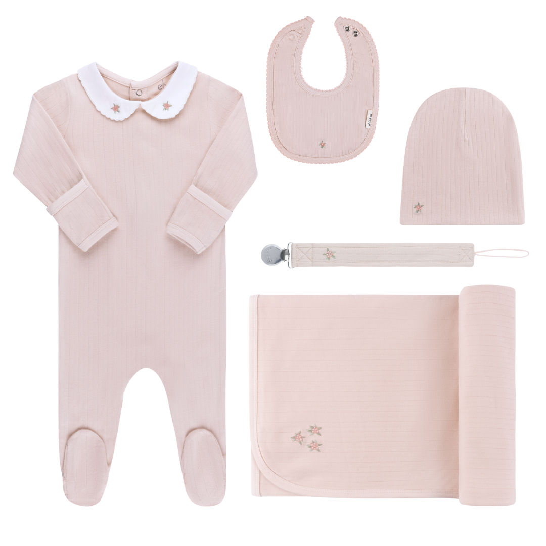 Coffret De Luxe Naissance en Coton Nervuré Rosebud
