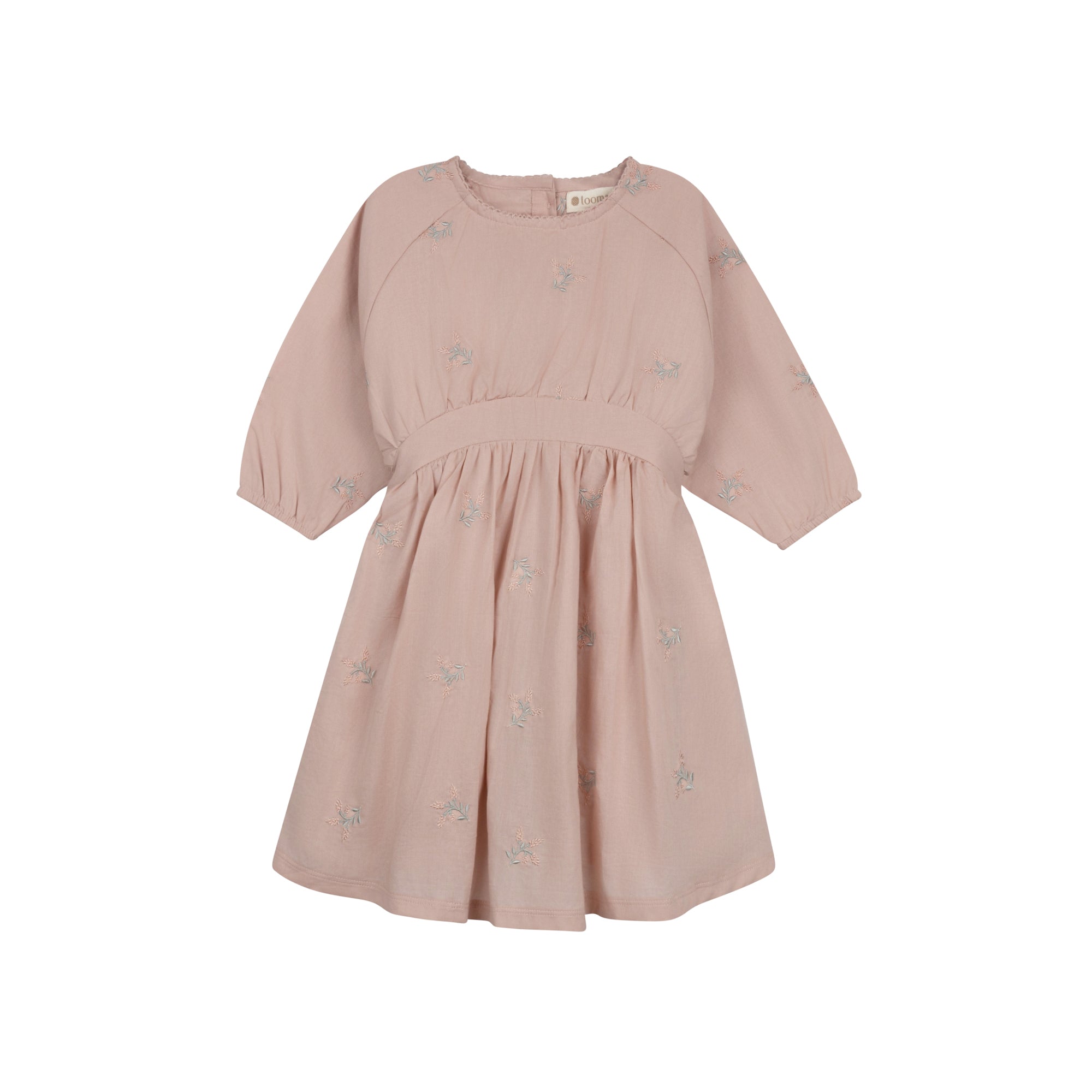 Robe fillette brodée de fleurs – Rose