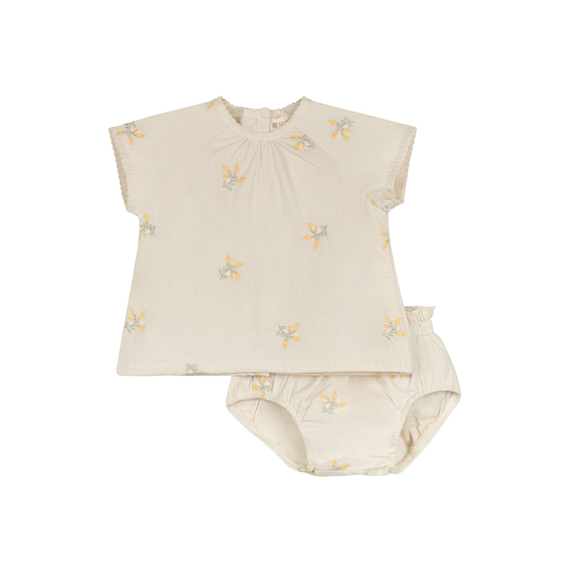 Ensemble deux pièces brodé floral pour filles – Ivoire