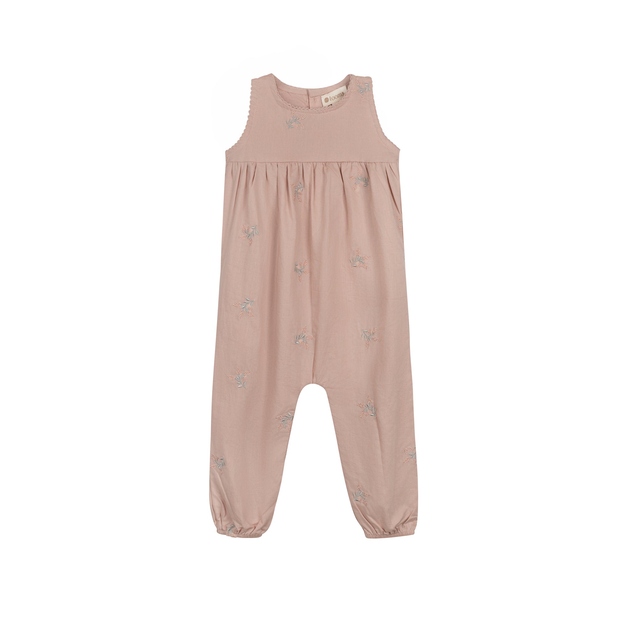 Barboteuse longue brodée florale pour filles – Rose
