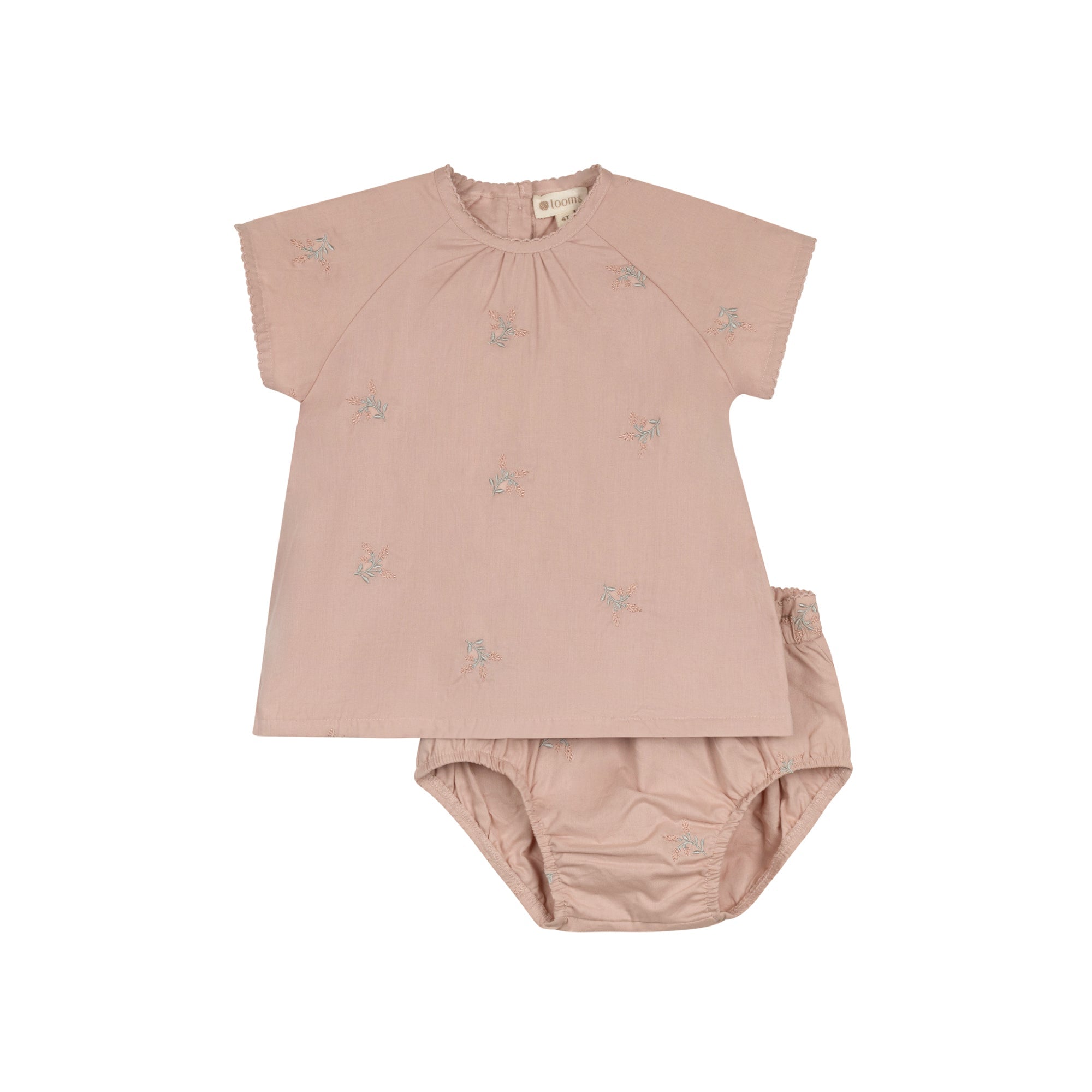 Ensemble 2 pièces fille brodé floral – Rose