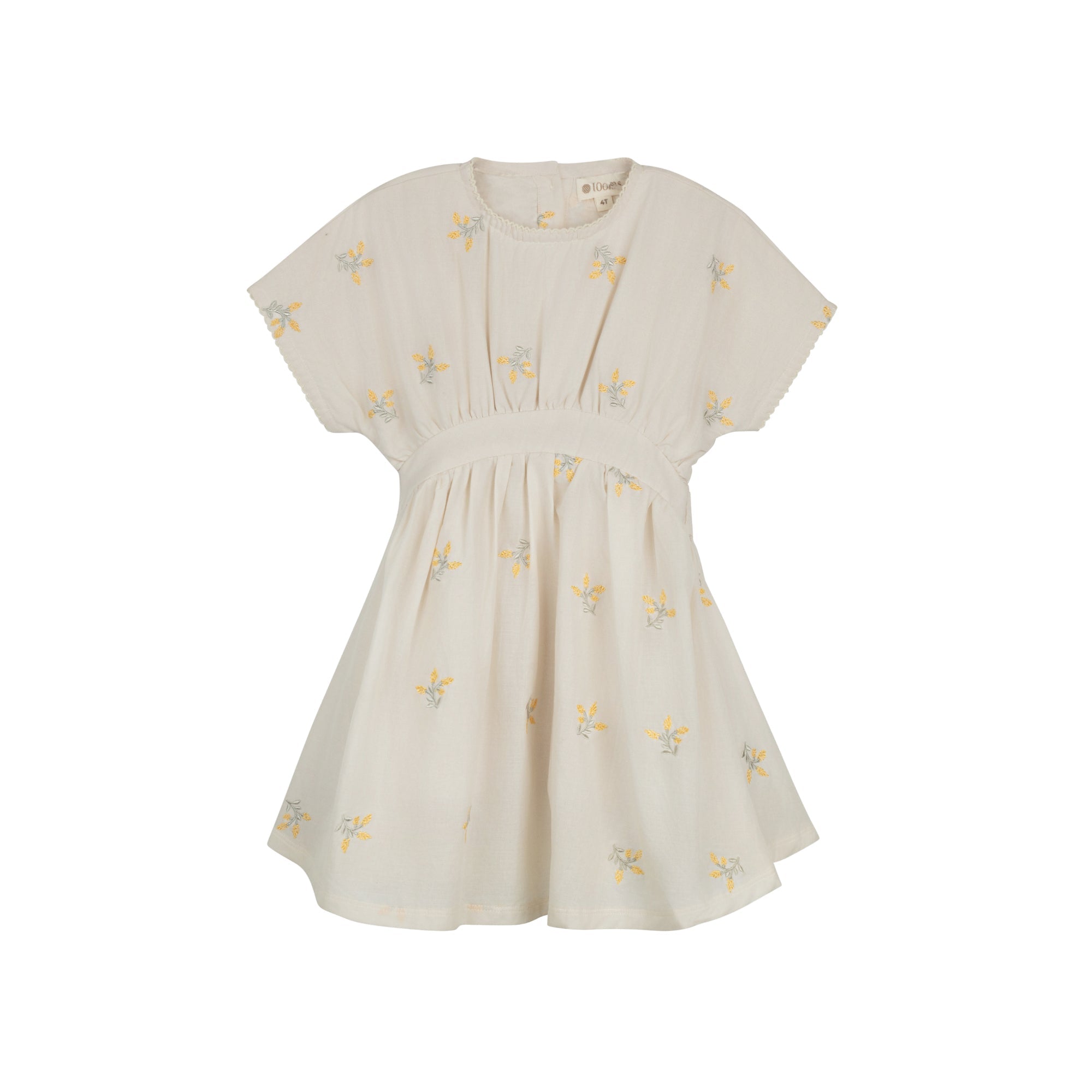 Robe Courte Fille Broderie Florale Manches Courtes – Ivoire