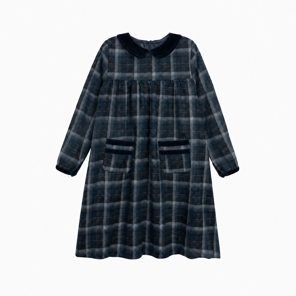 Robe Fille – Bleue – À Carreaux