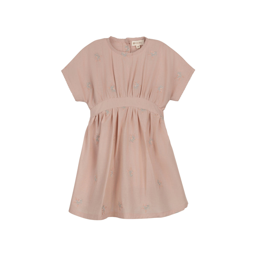 Robe rose courte à manches brodées motif fleuri pour fille