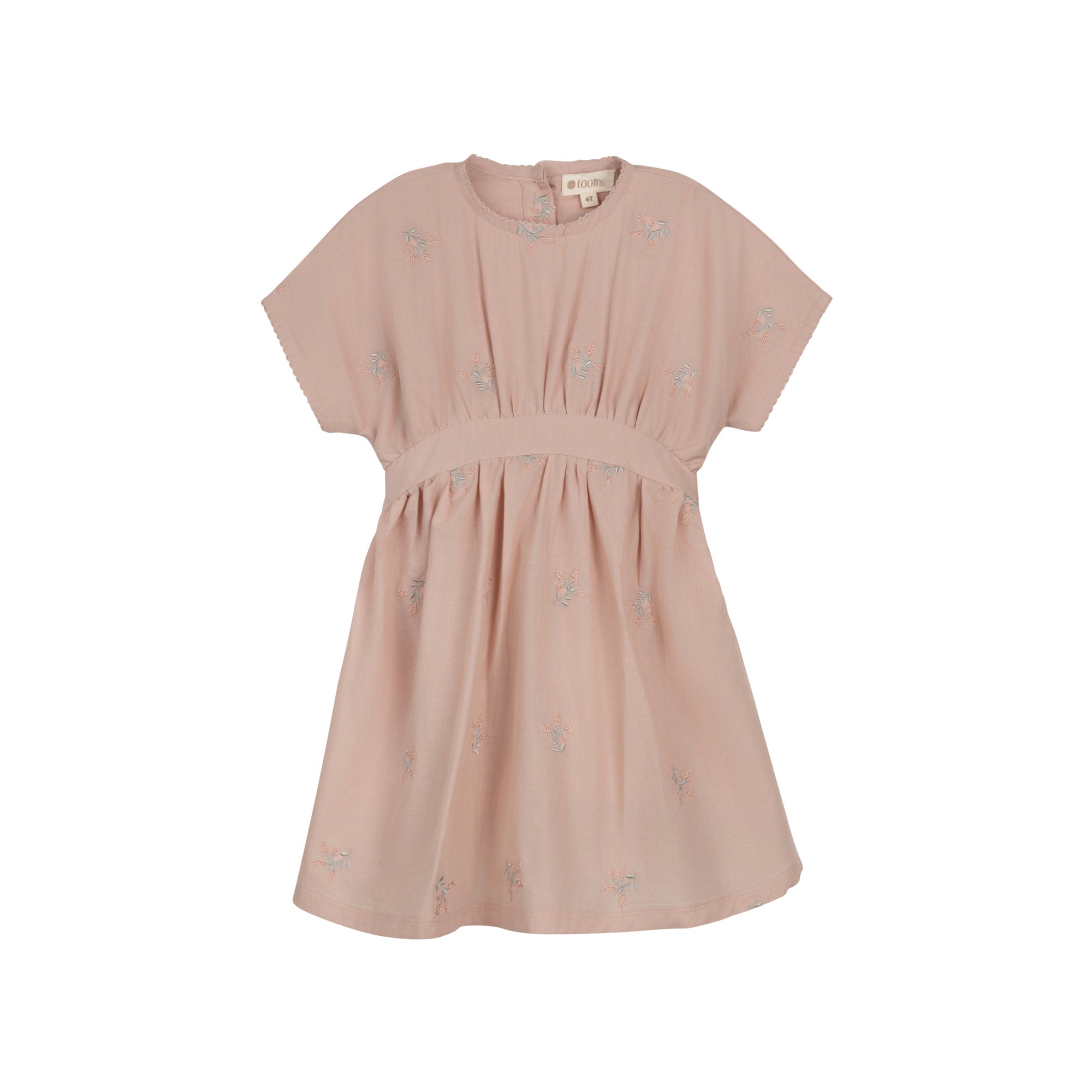 Robe rose courte à manches brodées motif fleuri pour fille