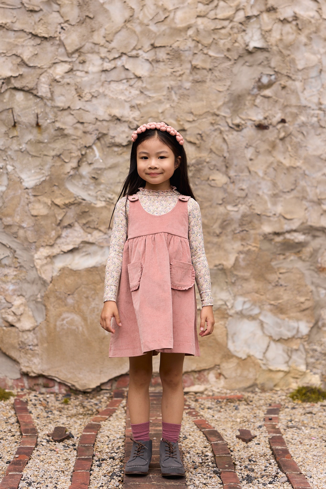 Col roulé imprimé pour filles – Rose