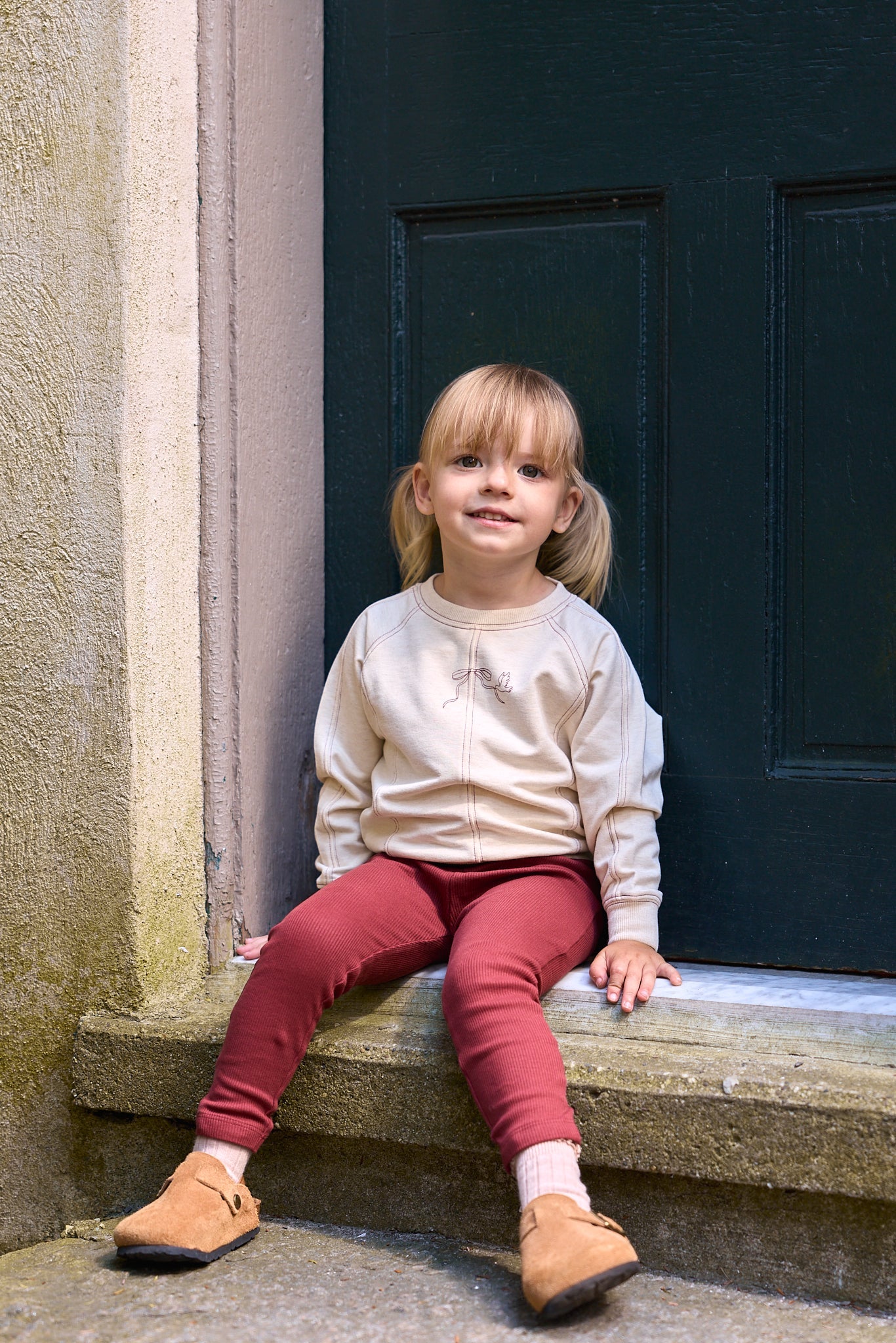 Ensemble 2 pièces fille – Crème bordeaux – Couture oiseau