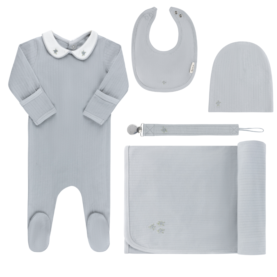 Coffret De Luxe Naissance en Coton Nervuré Rosebud
